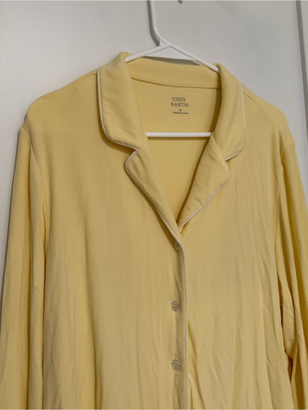 Cozy Earth Women's Pale Yellow Pajama Top with Contrast Piping
